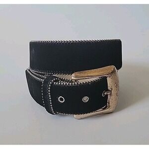 Absolutley Fresh by Prestige‎ Belt Medium Black Leather Velvet Glam Minimalist